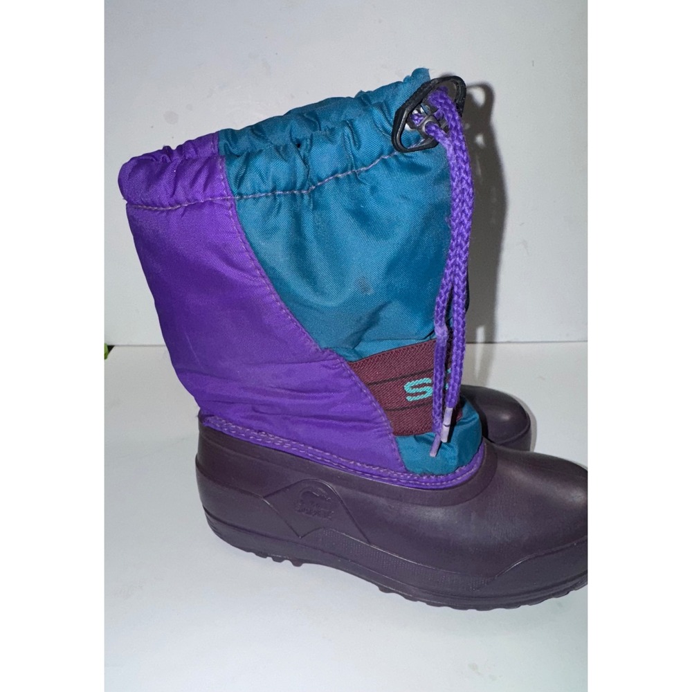 Sorel Vintage Kids Size 13 Purple Teal Colorblock Snow Boots Made in Canada